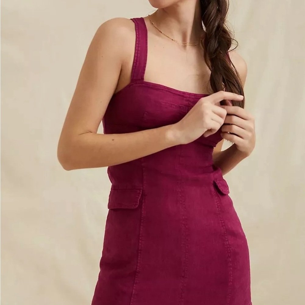 Anthropologie Square Neck Cargo Pocket Mini Dress